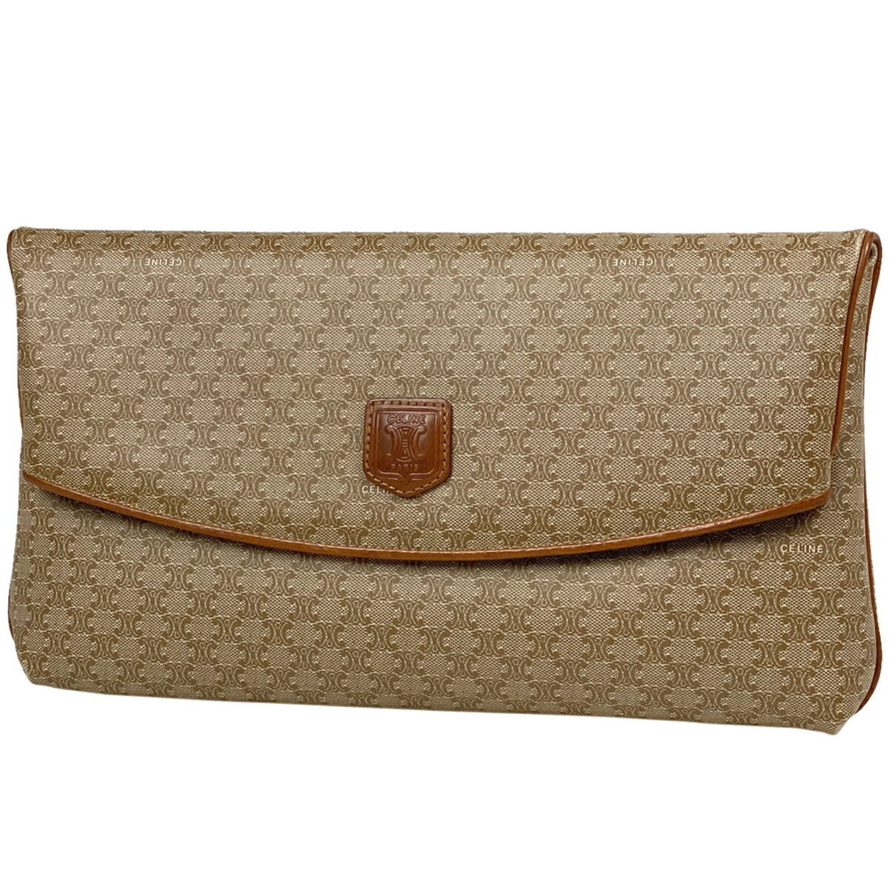 Celine Macadam Clutch Bag Shoulder Canvas Beige Brown